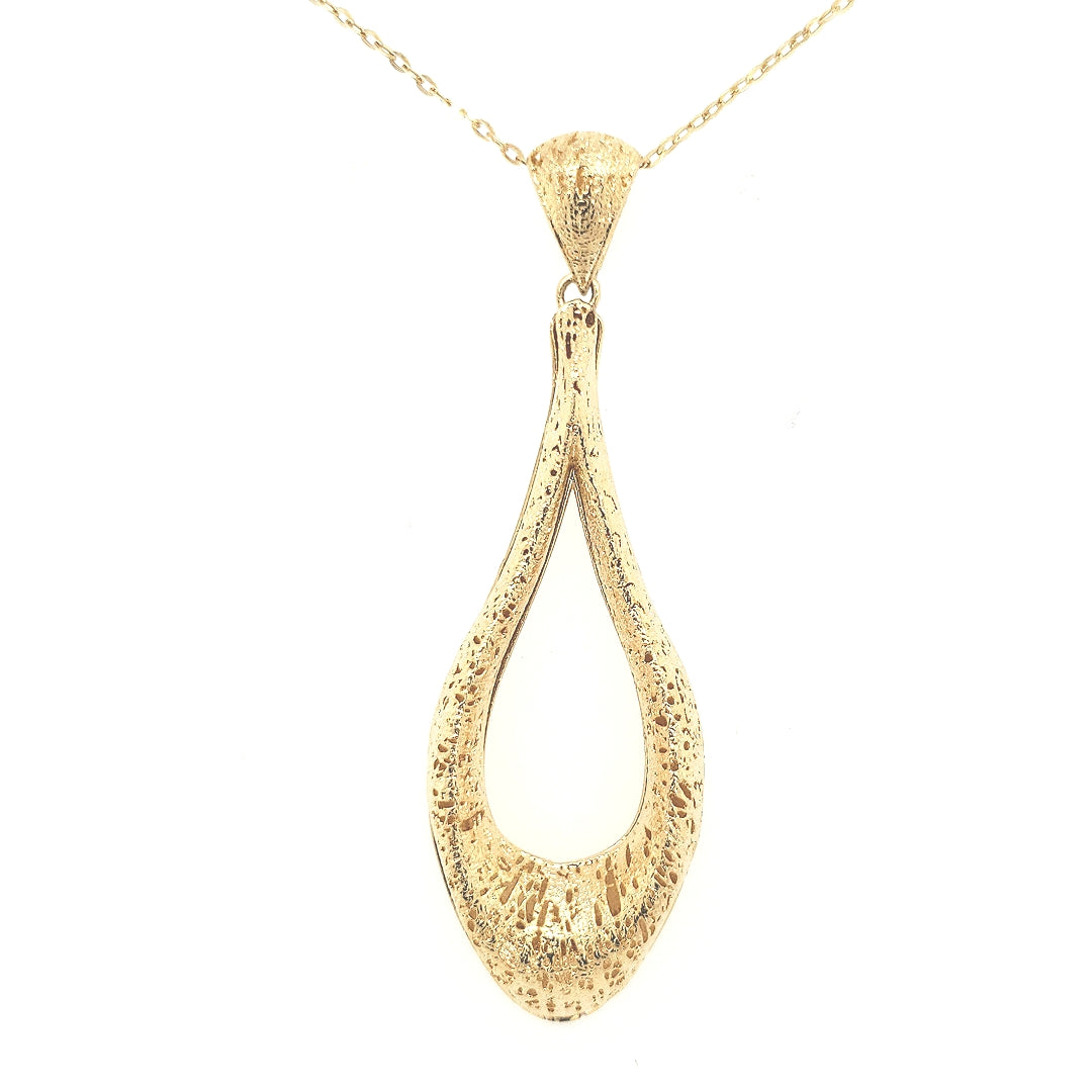 14K Yellow Gold Long Teardrop Pendant - HK Jewels