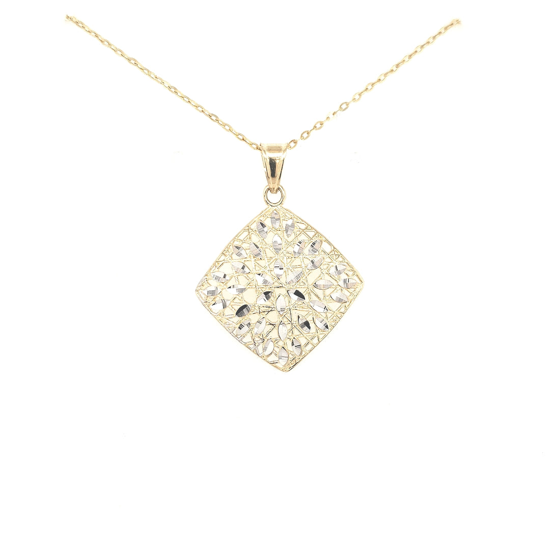 14K Yellow Gold Diamond Shaped Diamond Cut Pendant - HK Jewels