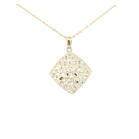 14K Yellow Gold Diamond Shaped Diamond Cut Pendant - HK Jewels