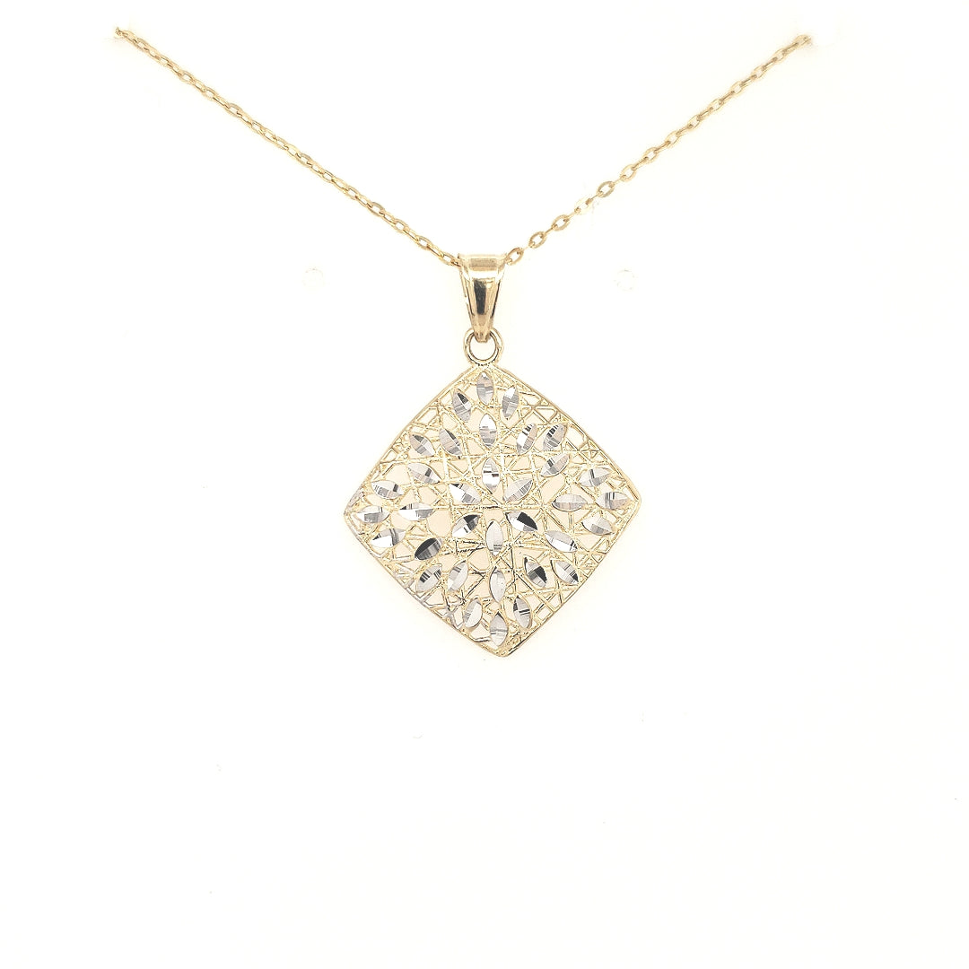 14K Yellow Gold Diamond Shaped Diamond Cut Pendant - HK Jewels