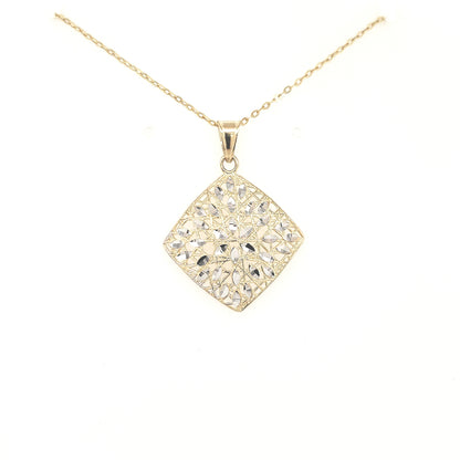 14K Yellow Gold Diamond Shaped Diamond Cut Pendant - HK Jewels