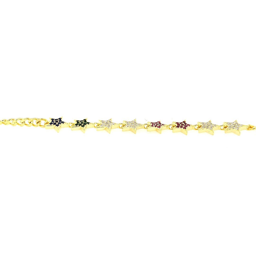 Gold Plated Sterling Silver Multicolor CZ Star Bracelet - HK Jewels