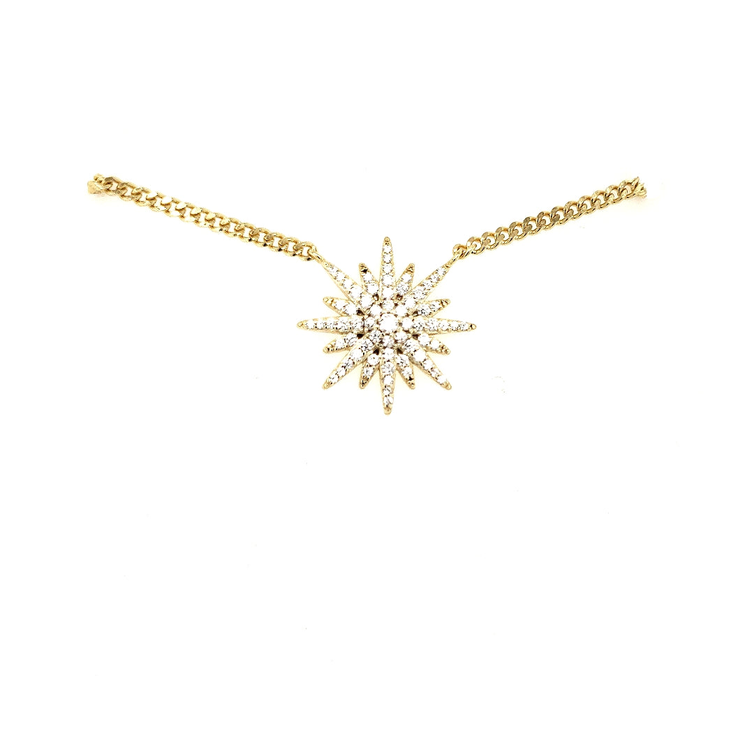 Gold Plated Sterling Silver CZ Starburst Necklace - HK Jewels