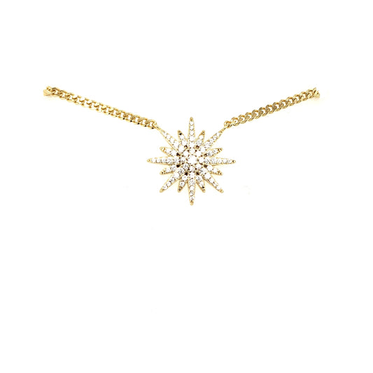 Gold Plated Sterling Silver CZ Starburst Necklace - HK Jewels