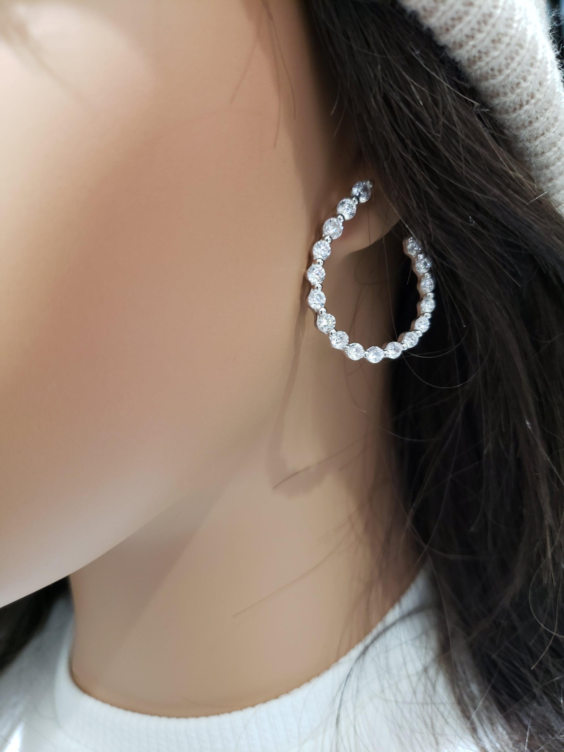 Sterling Silver CZ Front Back Earring - HK Jewels