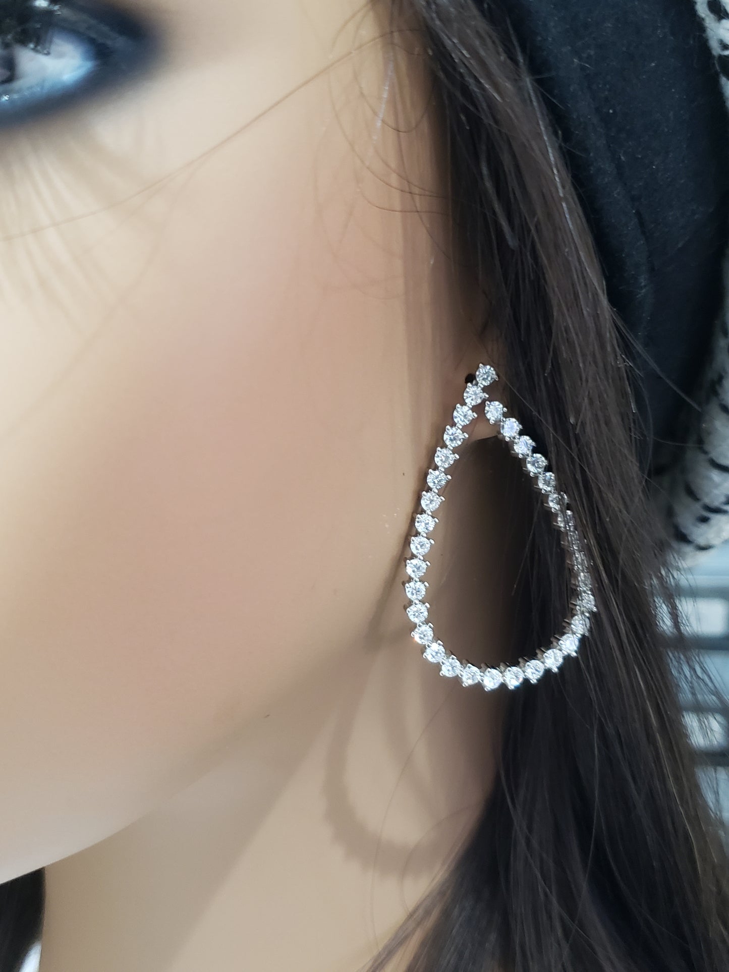 Sterling Silver Large CZ Teardrop Earring - HK Jewels