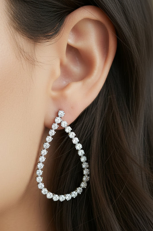 Sterling Silver Large CZ Teardrop Earring - HK Jewels