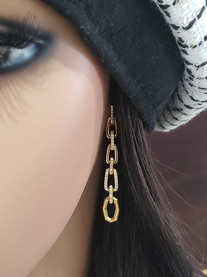Gold Plated Sterling Silver CZ Chain Link Earrings - HK Jewels