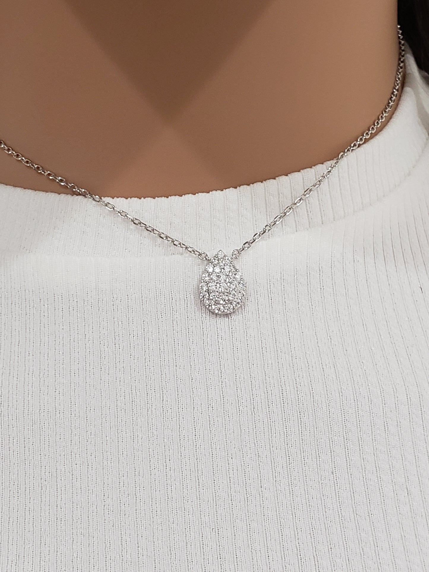 Sterling Silver Micropave CZ Pear Shaped Solitaire Necklace - HK Jewels