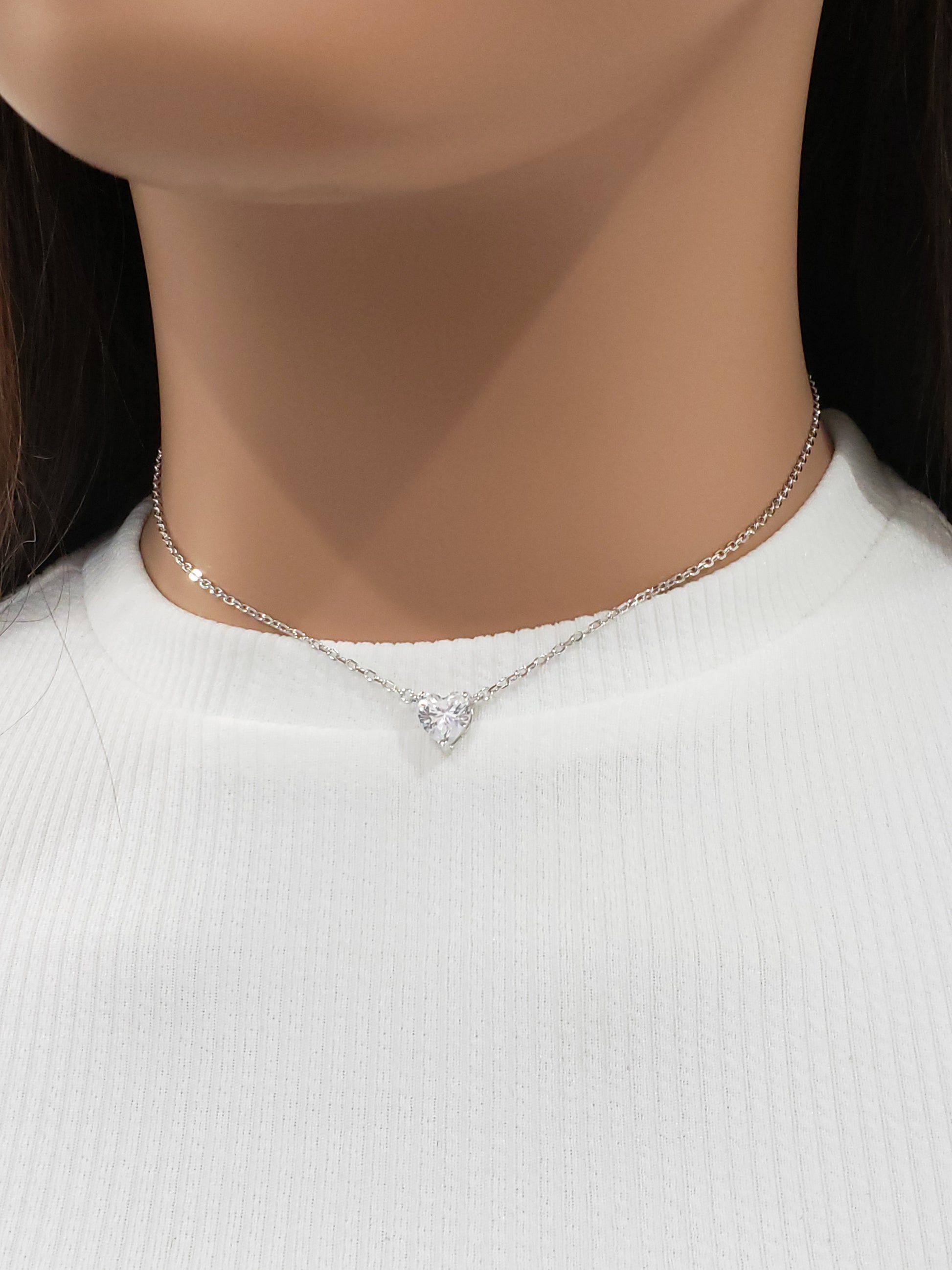 Sterling Silver CZ Heart Necklace - HK Jewels