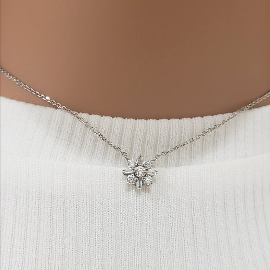 10K Diamond Flower Solitaire Style Necklace - HK Jewels
