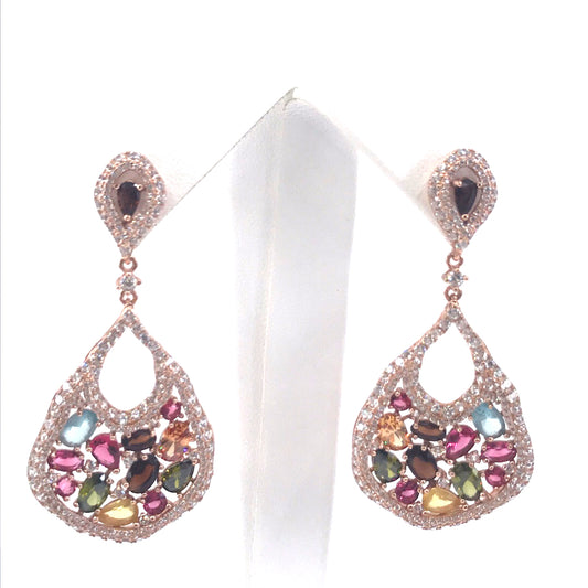 Sterling Silver Multicolored Rose Plated Flame Earrings - HK Jewels