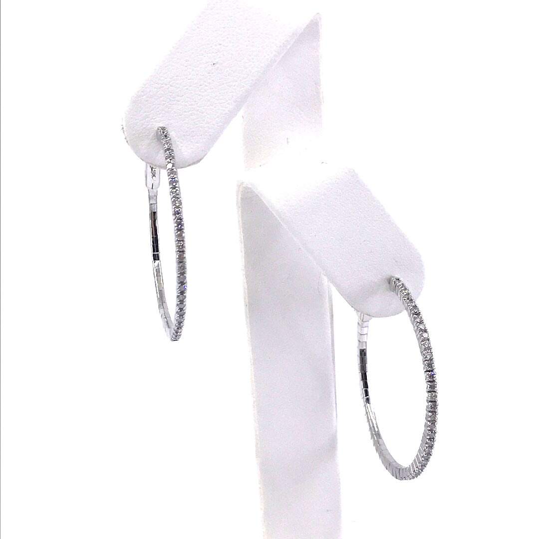 White Gold Diamond Hoop Earrings - HK Jewels