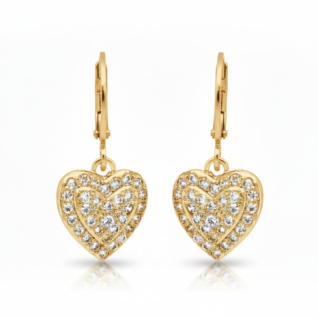 Surgical Steel Gold Plated CZ Heart Earrings - HK Jewels