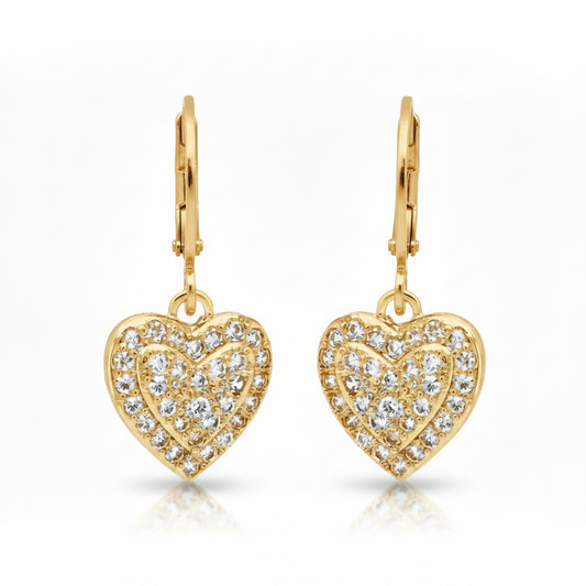 Surgical Steel Gold Plated CZ Heart Earrings - HK Jewels