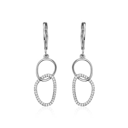 Surgical Steel Half Micropave Double Link Leverback Earrings