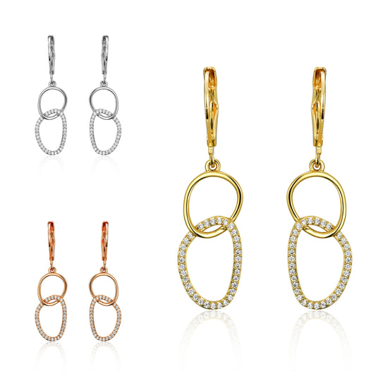 Surgical Steel Half Micropave Double Link Leverback Earrings