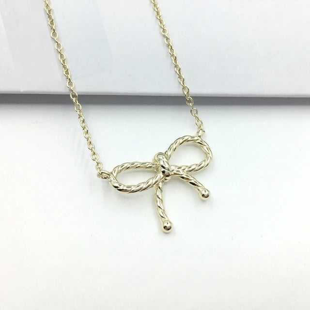 Sterling Silver Gold Plated Beaded Bow Necklace