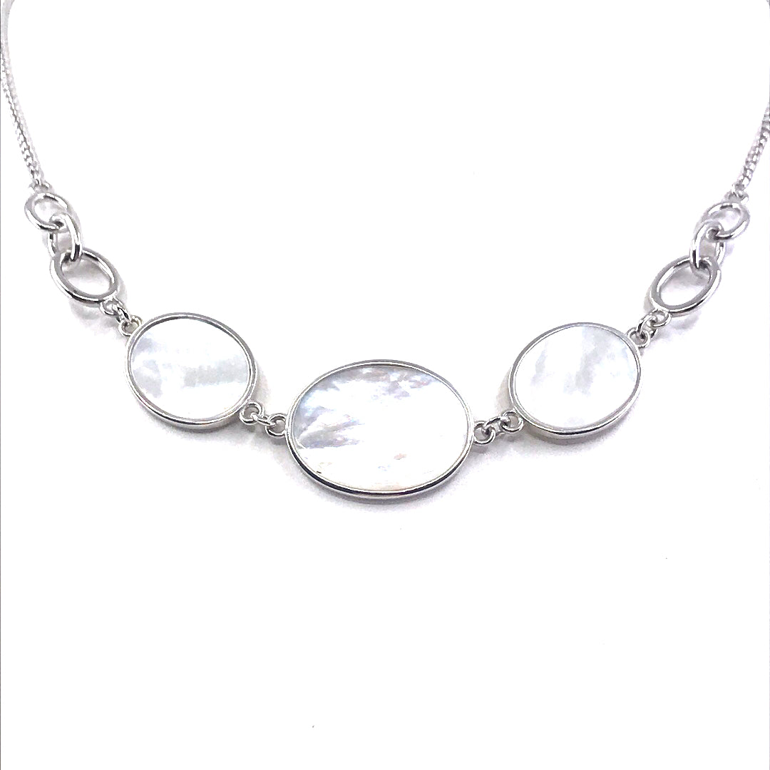 Sterling Silver Oval Mother of Pearl Necklace - HK Jewels