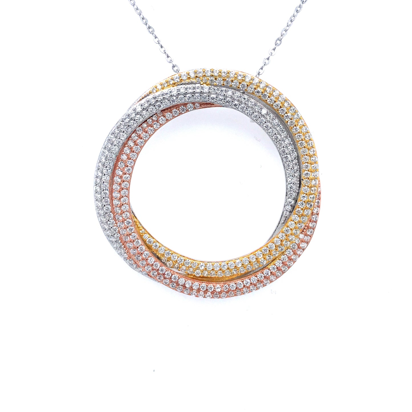 Sterling Silver Tricolor Interlocking Circles Pendant - HK Jewels