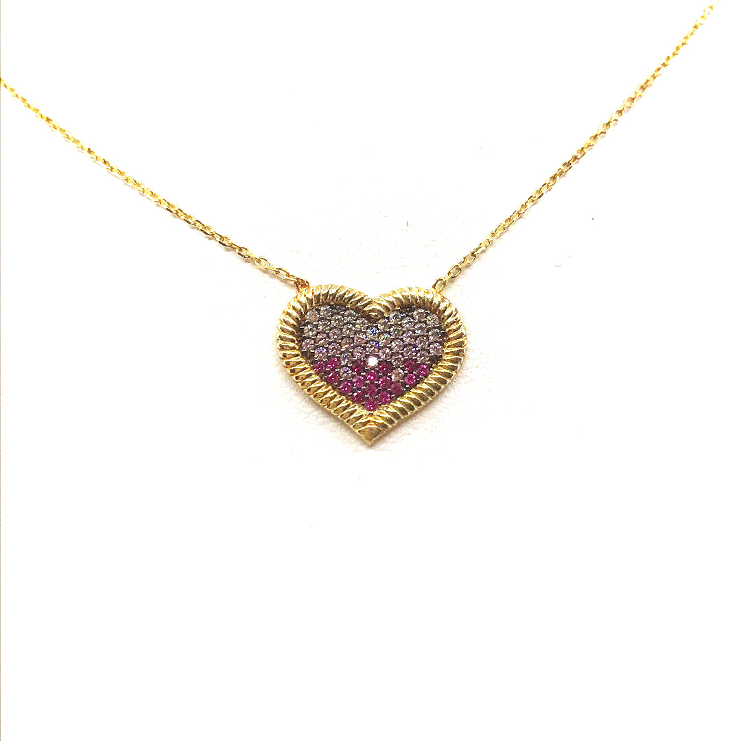 Sterling Silver Pink Heart Necklace - HK Jewels
