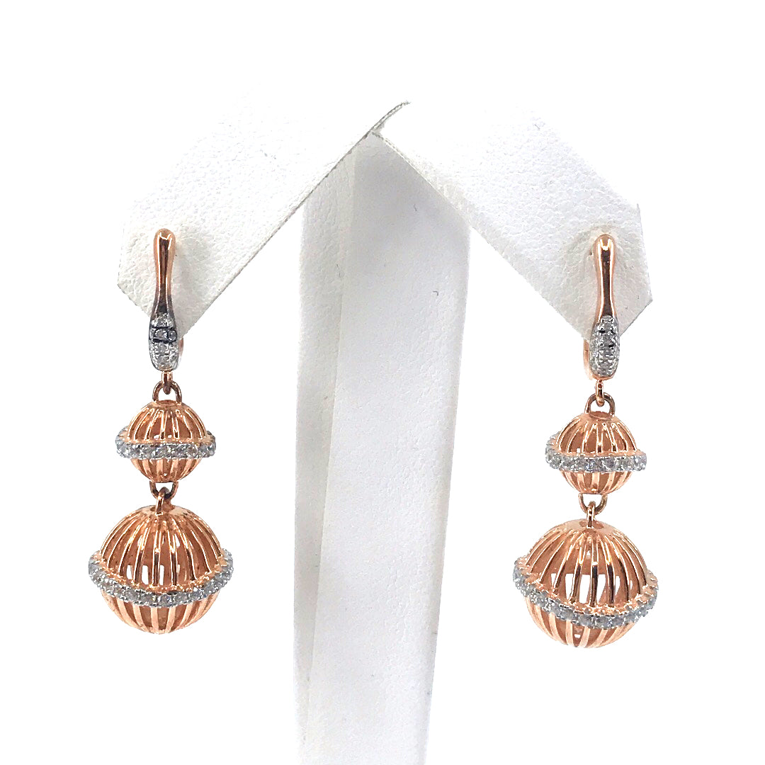 Rose Gold Plated Sterling Silver Micro Pave Ball Earrings - HK Jewels