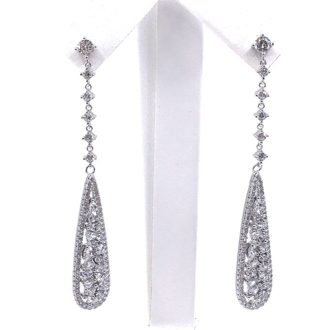 Sterling Silver Long Teardrop Earrings - HK Jewels