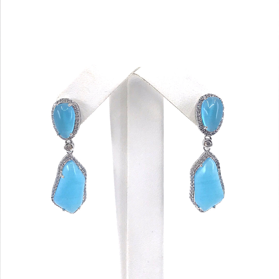 Sterling Silver Blue Stone Earrings - HK Jewels