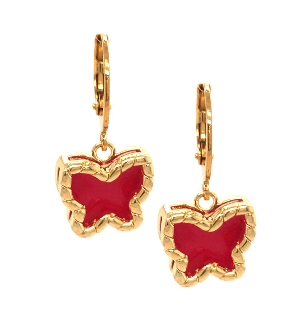 Surgical Steel Medium Gold Frame Enamel Butterfly Earring - HK Jewels