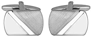 Rectangular Diagonal Brushed & Polished Rhodium Plated Cufflinks - HK Jewels