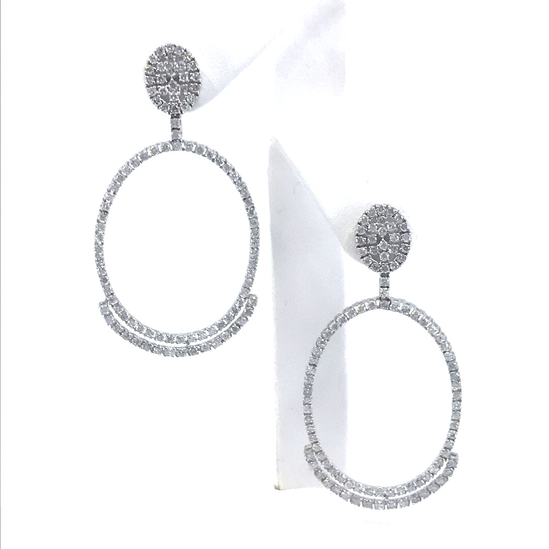 14K White Gold Oval Earrings - HK Jewels