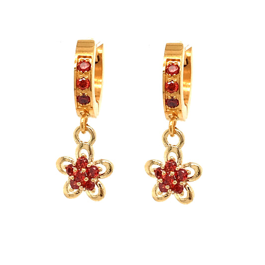 Surgical Steel Red Flower Earrings - HK Jewels