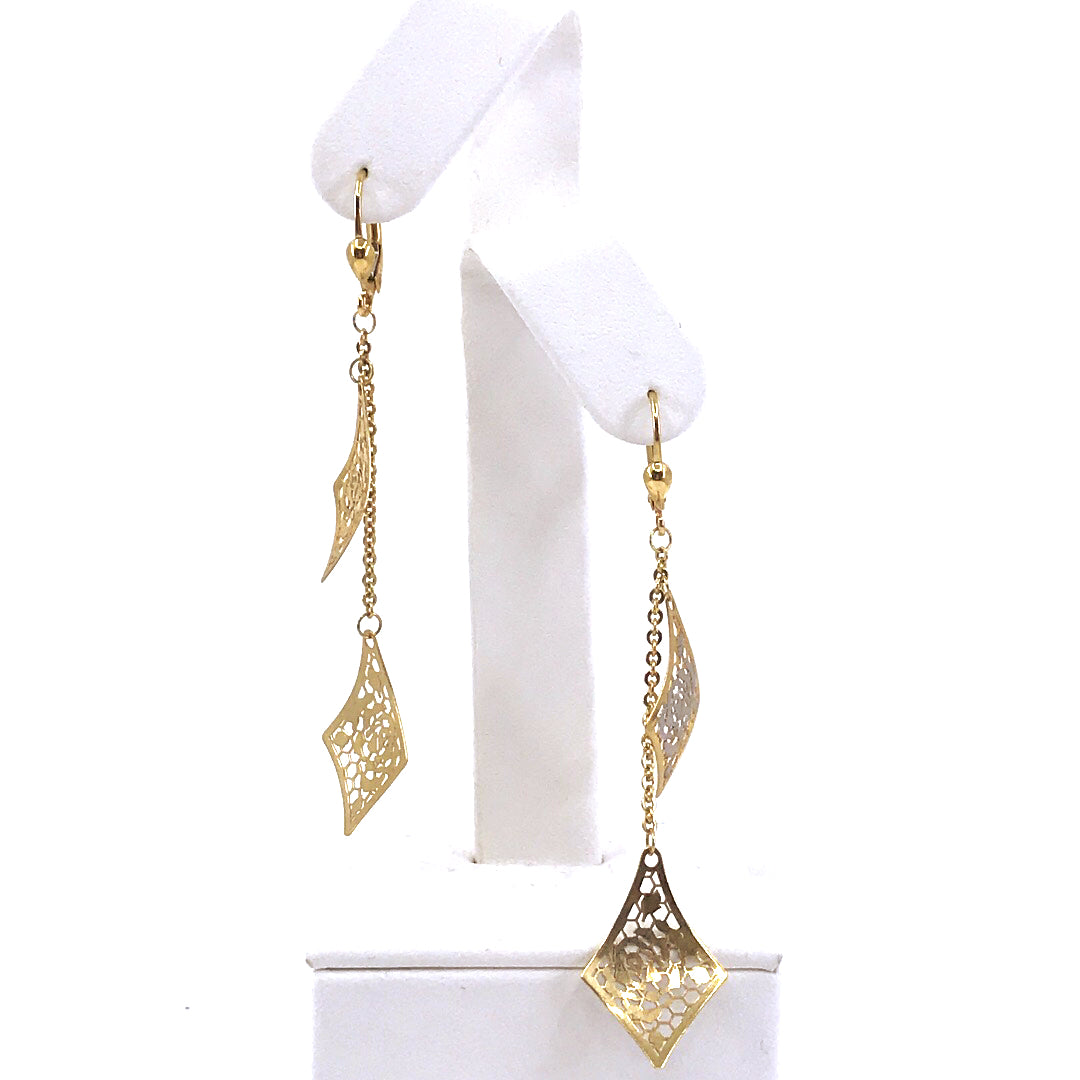 14K Gold Kite-Shaped Long Earrings - HK Jewels