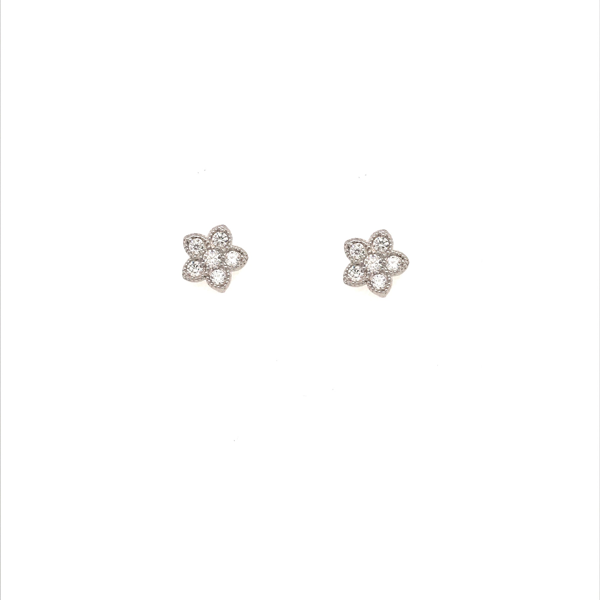 14k Small Flower Cz Stud Earring - HK Jewels