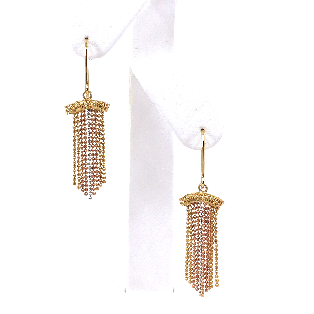 14K Tricolor Gold Beaded Earrings - HK Jewels