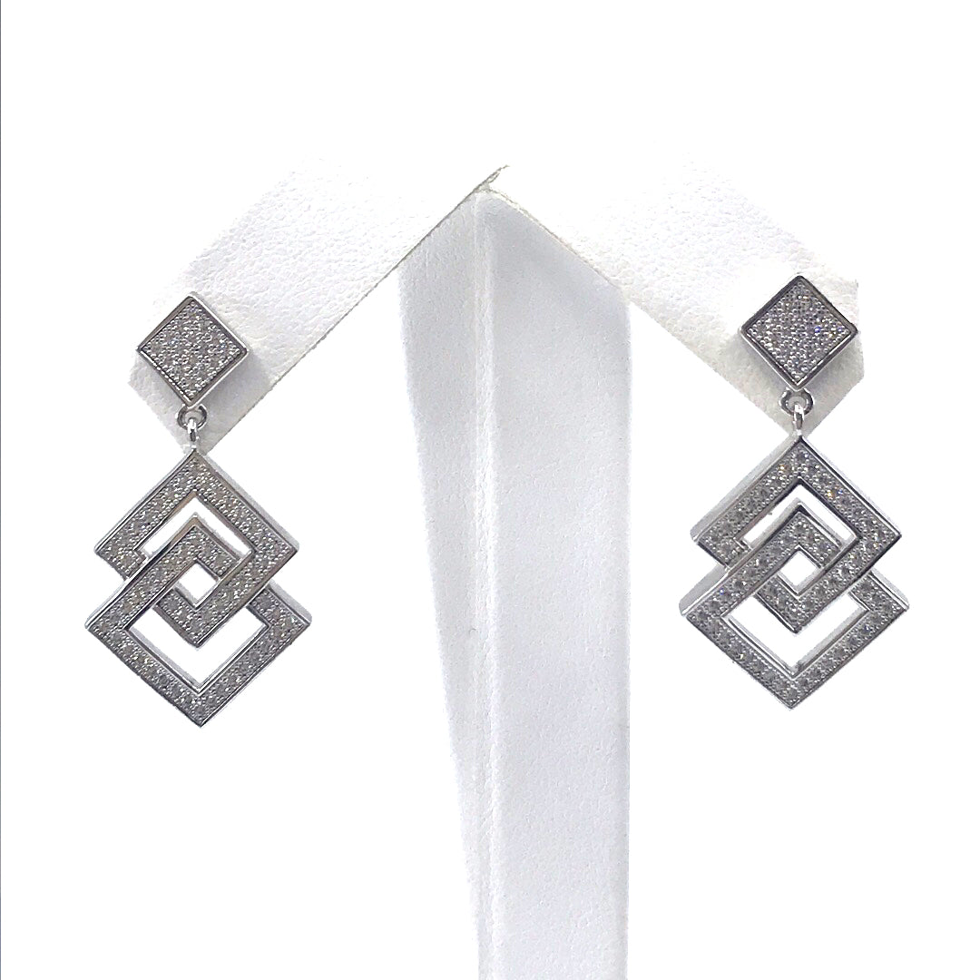 Sterling Silver Double Diamond-Shape Earrings - HK Jewels