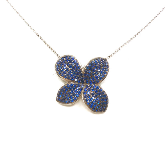Sterling Silver Blue Flower Necklace - HK Jewels