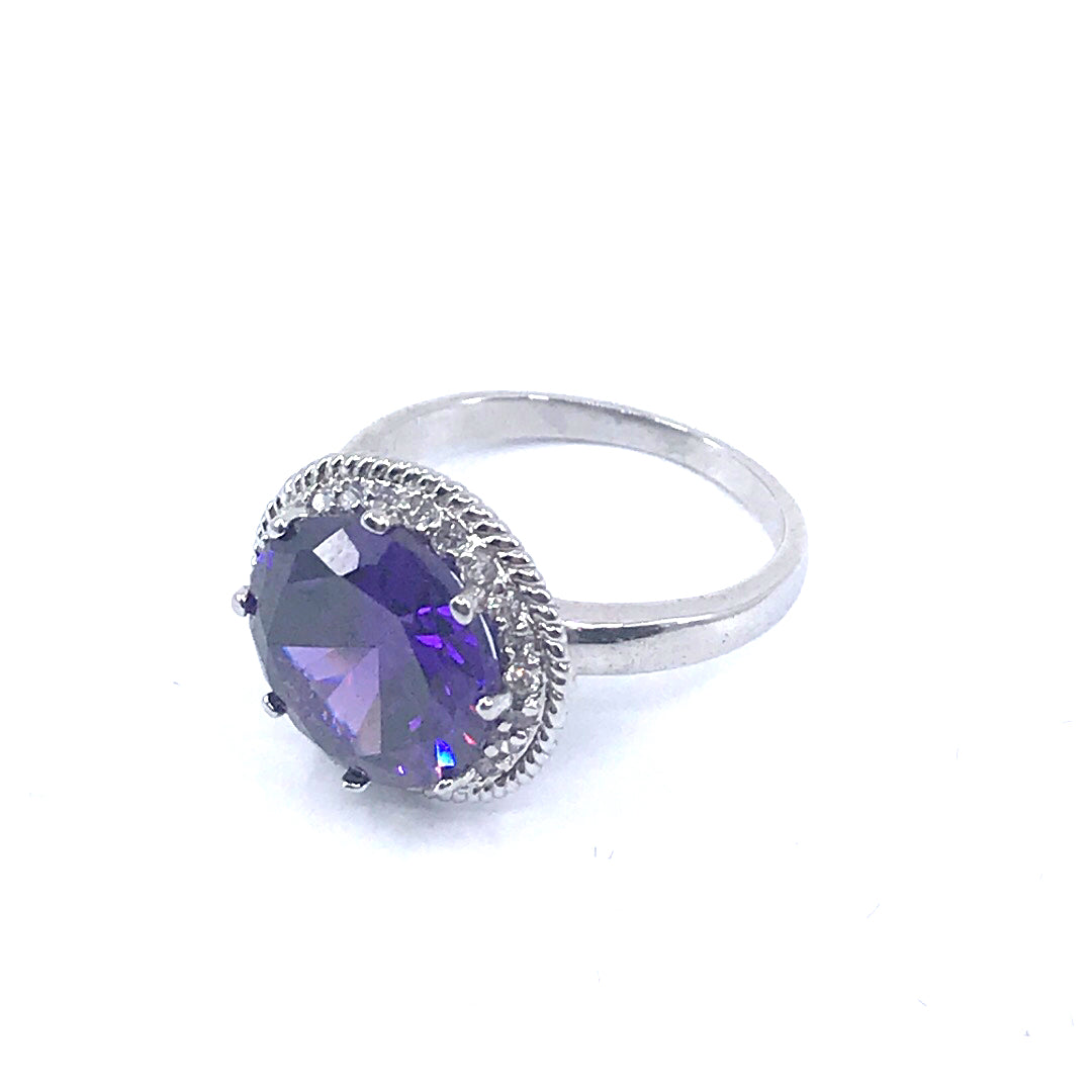 Sterling Silver Circle Stone Ring (Purple) - HK Jewels