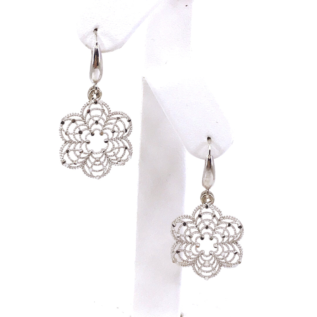 14K White Gold Flower Earrings - HK Jewels