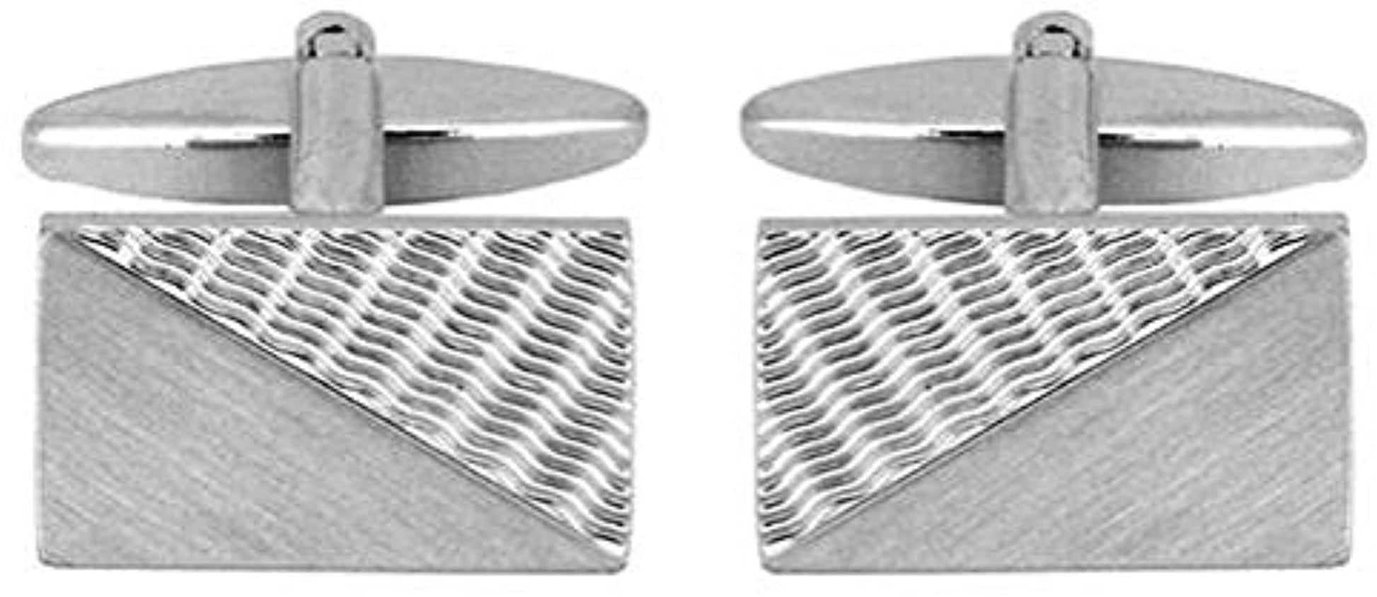 Rectangular Brushed & Engine Turned Rhodium Plated Cufflinks - HK Jewels