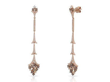 14K Rose Gold And Diamond Three Tier Earrings - HK Jewels