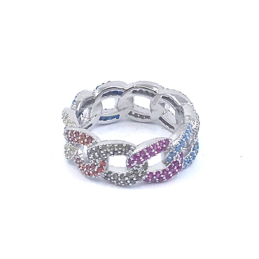 Sterling Silver Rainbow Chain Ring - HK Jewels