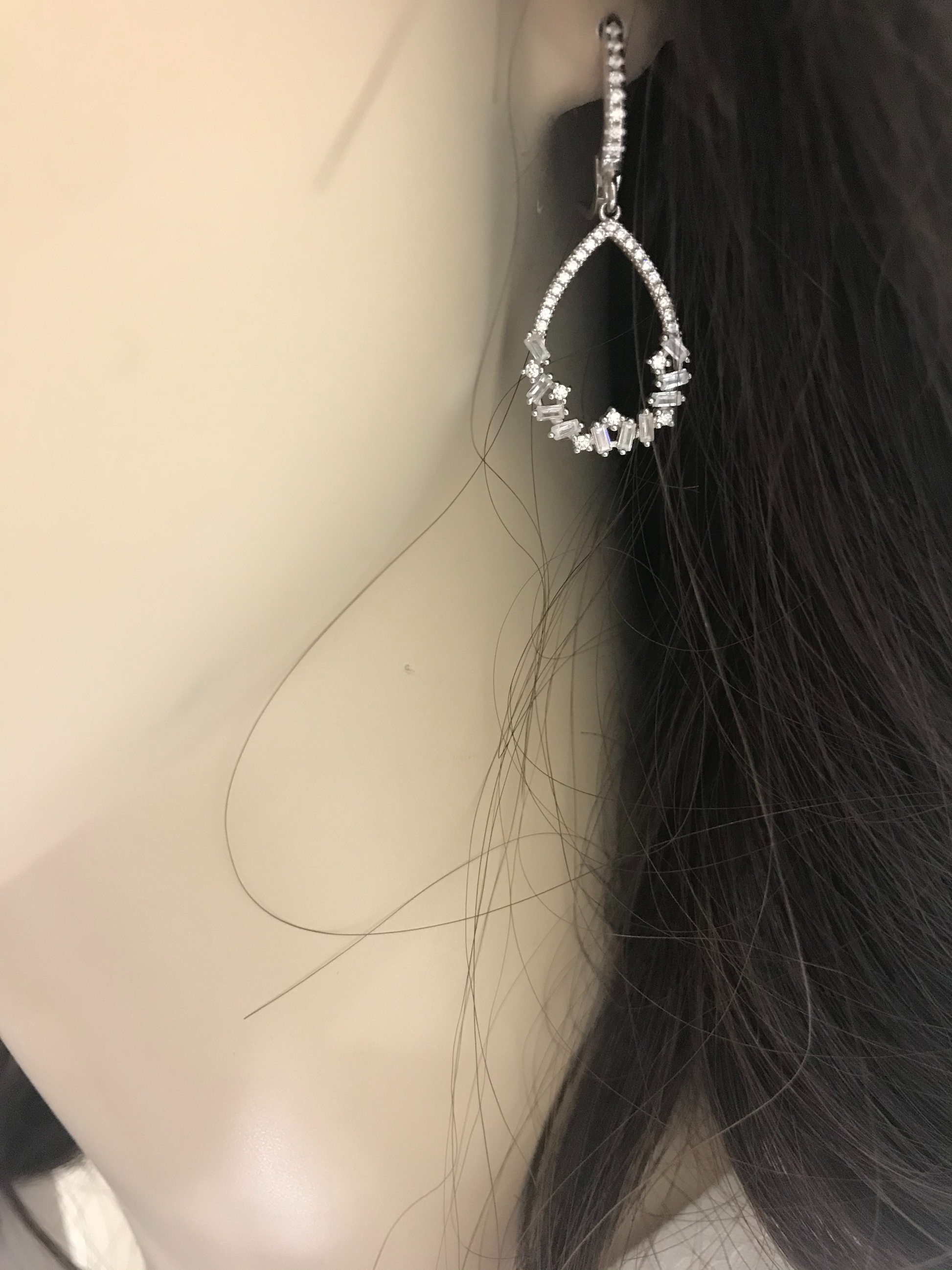 Sterling Silver Teardrop with Baguettes Earrings - HK Jewels