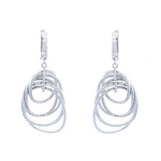 Sterling Silver CZ Large Multiple Ovals Earring - HK Jewels