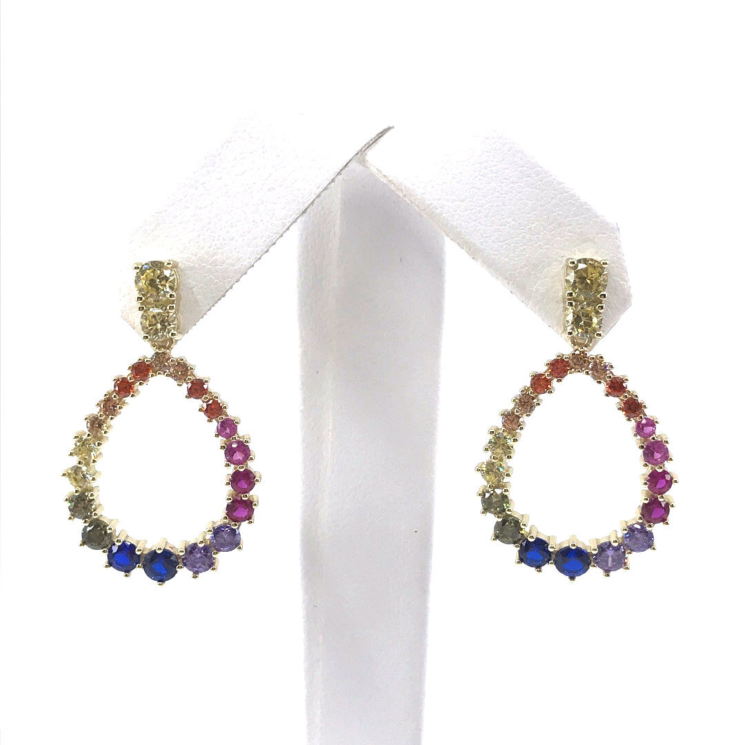Gold Plated Sterling Silver Rainbow Teardrop Earrings - HK Jewels