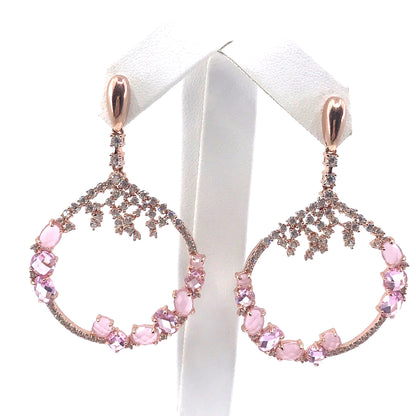 Sterling Silver Rose Gold Plated Pink Earrings - HK Jewels