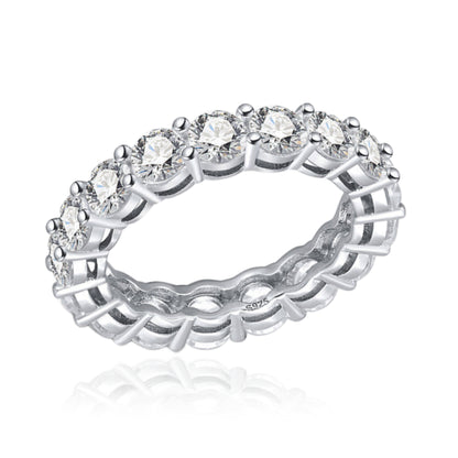 Rhodium Plated Sterling Silver Ring 4mm CZ Eternity Band Ring in Airline Setting