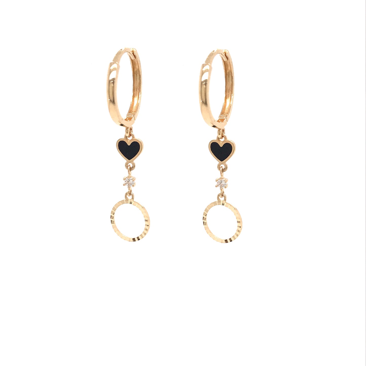 14K Gold Heart and Circle Earring - HK Jewels