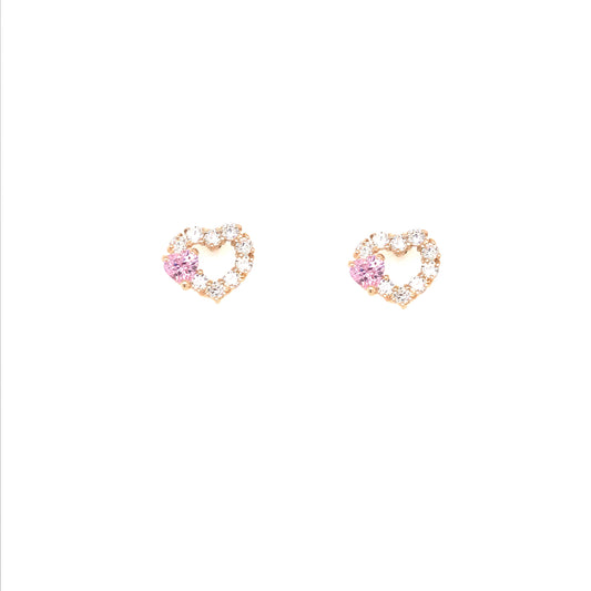 14k Cz Heart With Pink Stone Studs - HK Jewels