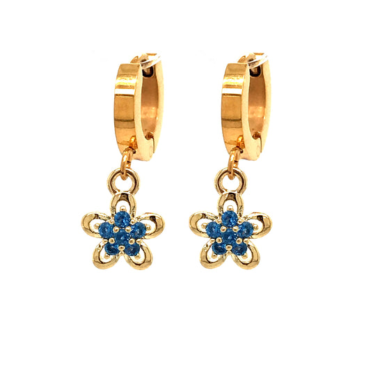 Surgical Steel Blue Flower Earrings - HK Jewels